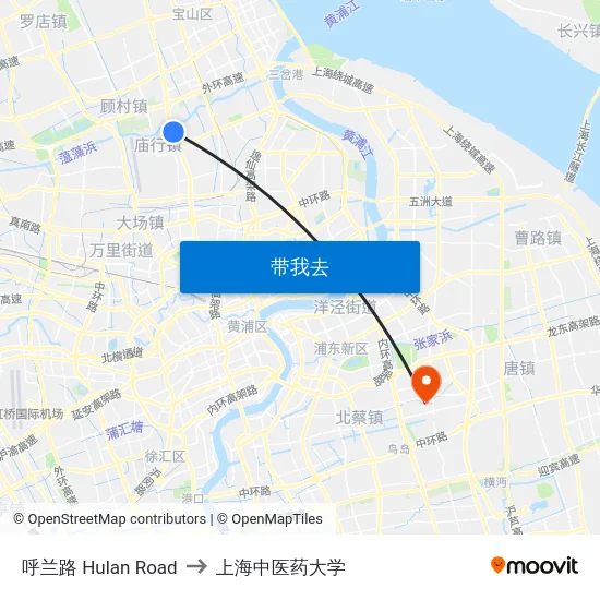 呼兰路 Hulan Road to 上海中医药大学 map