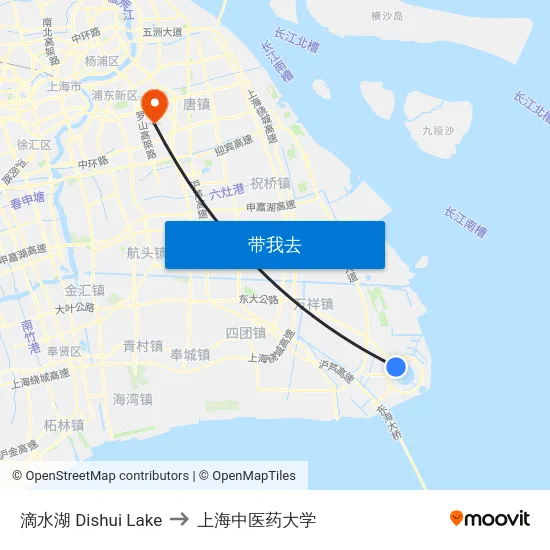滴水湖 Dishui Lake to 上海中医药大学 map