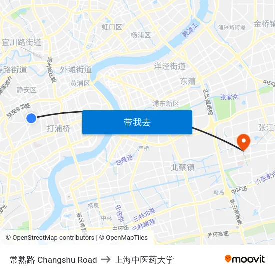 常熟路 Changshu Road to 上海中医药大学 map