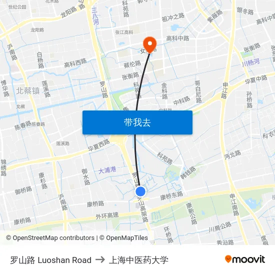 罗山路 Luoshan Road to 上海中医药大学 map