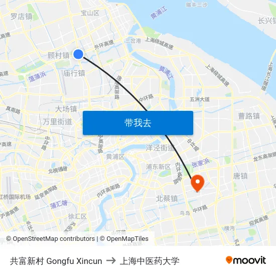 共富新村 Gongfu Xincun to 上海中医药大学 map