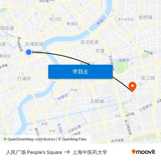 人民广场 People's Square to 上海中医药大学 map
