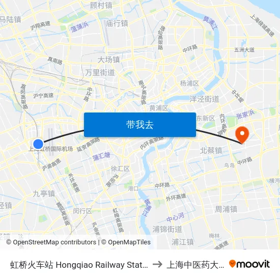 虹桥火车站 Hongqiao Railway Station to 上海中医药大学 map