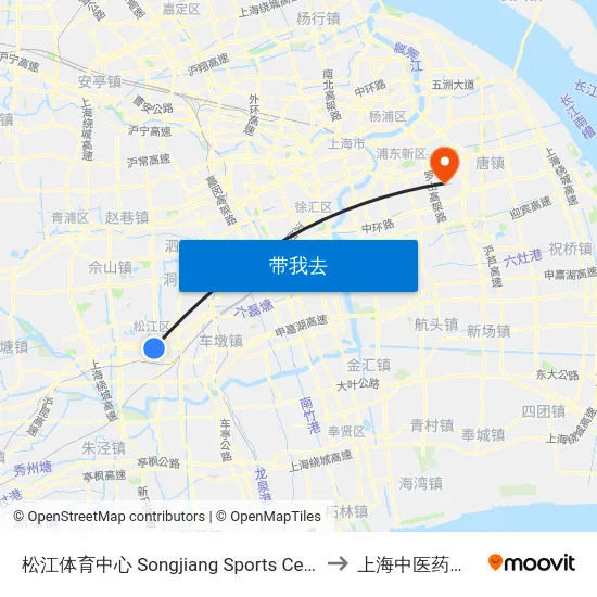 松江体育中心 Songjiang Sports Center to 上海中医药大学 map