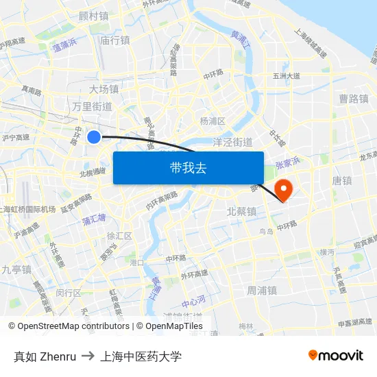 真如 Zhenru to 上海中医药大学 map