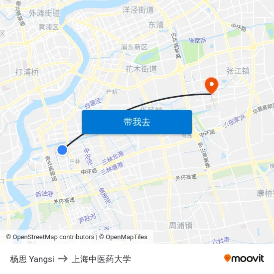 杨思 Yangsi to 上海中医药大学 map