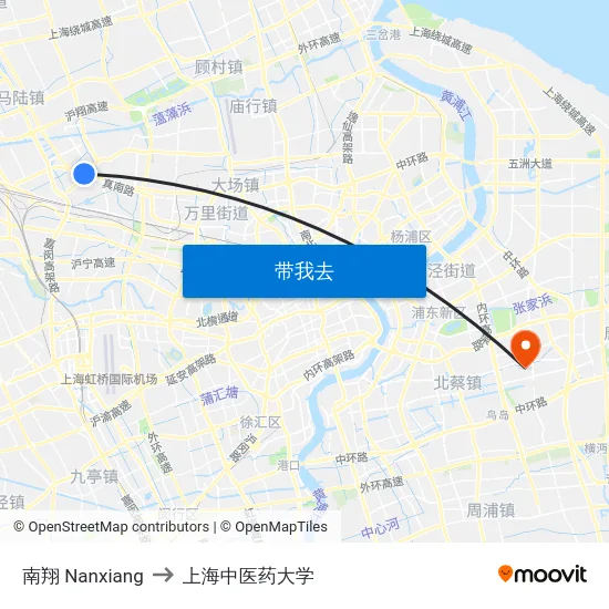 南翔 Nanxiang to 上海中医药大学 map
