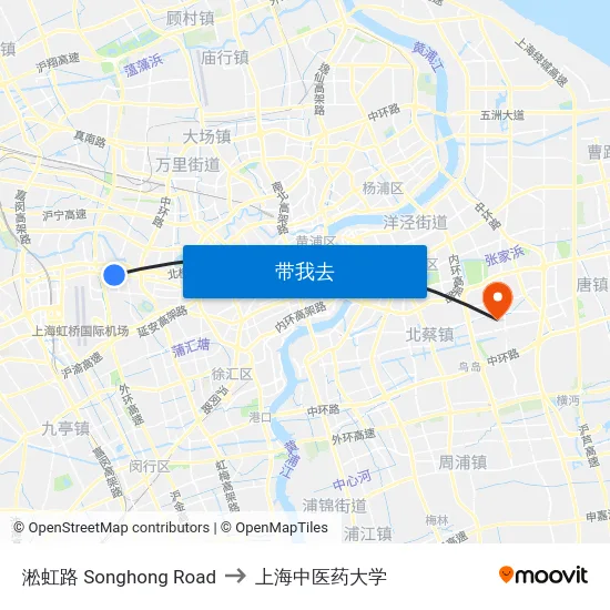 淞虹路 Songhong Road to 上海中医药大学 map