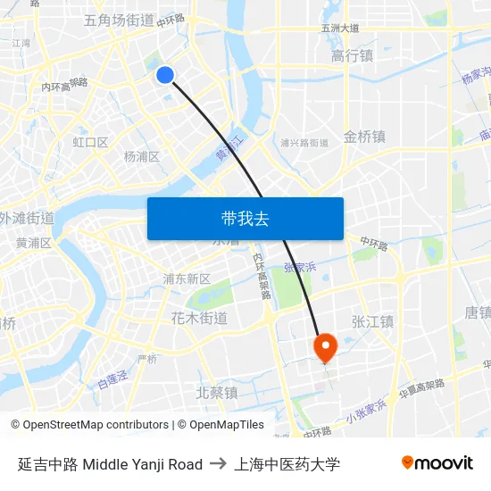 延吉中路 Middle Yanji Road to 上海中医药大学 map