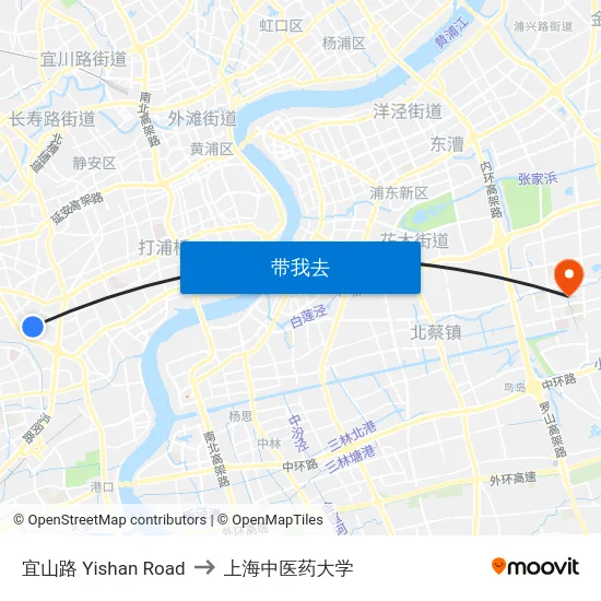 宜山路 Yishan Road to 上海中医药大学 map
