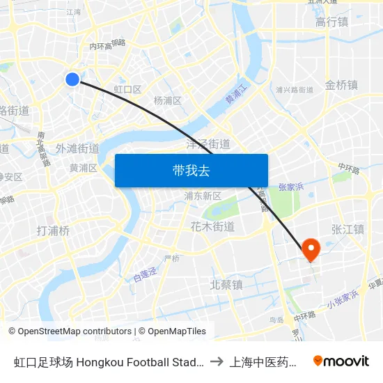 虹口足球场 Hongkou Football Stadium to 上海中医药大学 map