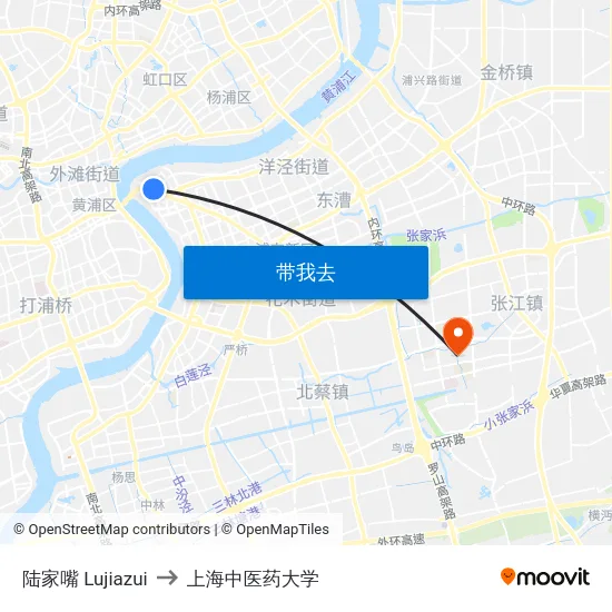 陆家嘴 Lujiazui to 上海中医药大学 map