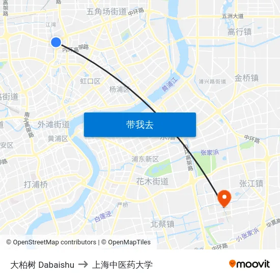 大柏树 Dabaishu to 上海中医药大学 map