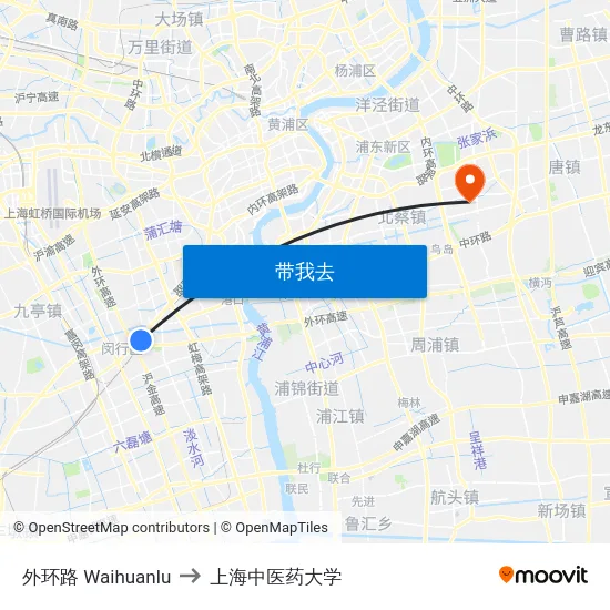 外环路 Waihuanlu to 上海中医药大学 map