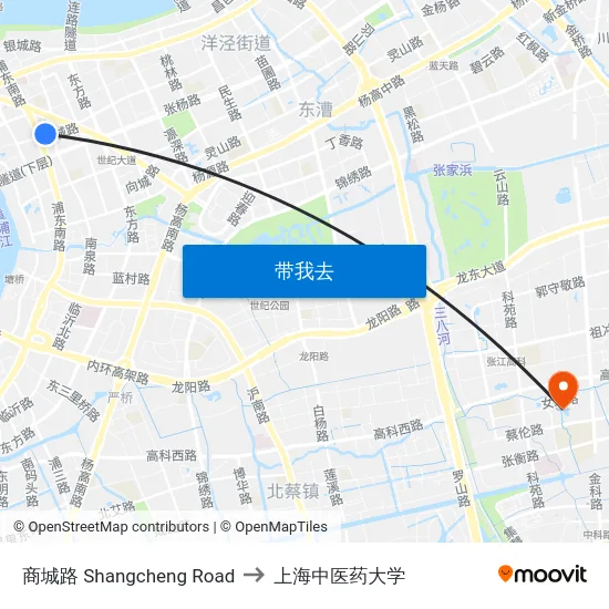 商城路 Shangcheng Road to 上海中医药大学 map