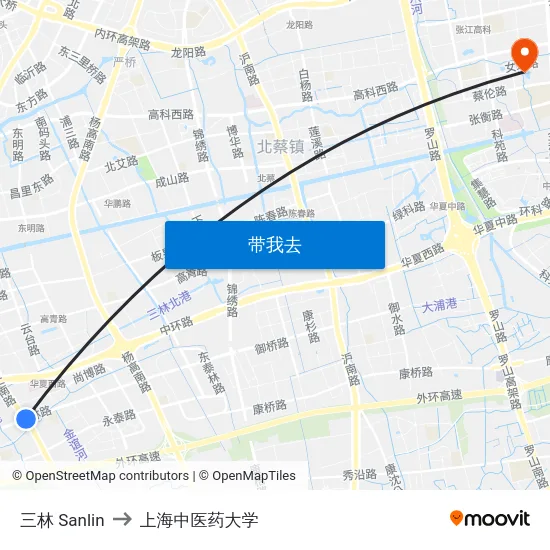 三林 Sanlin to 上海中医药大学 map
