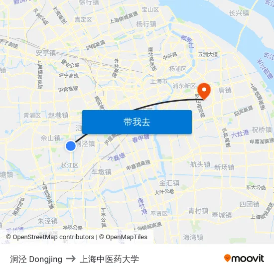 洞泾 Dongjing to 上海中医药大学 map