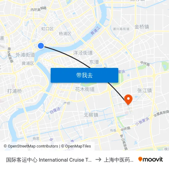 国际客运中心 International Cruise Terminal to 上海中医药大学 map