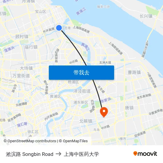 淞滨路 Songbin Road to 上海中医药大学 map