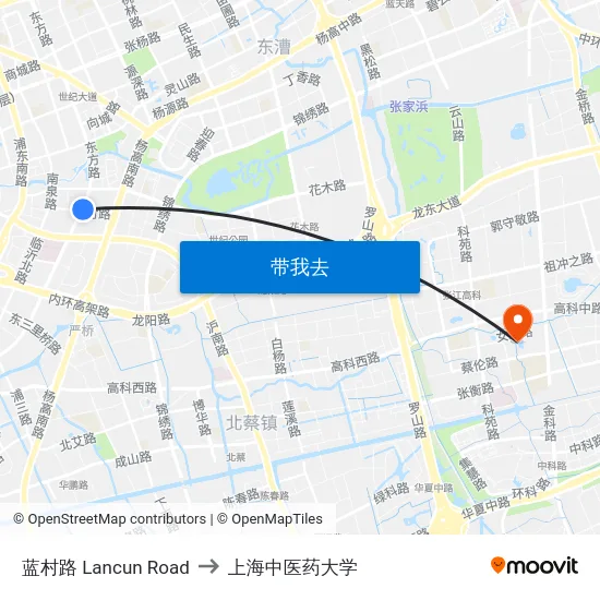蓝村路 Lancun Road to 上海中医药大学 map