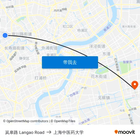 岚皋路 Langao Road to 上海中医药大学 map