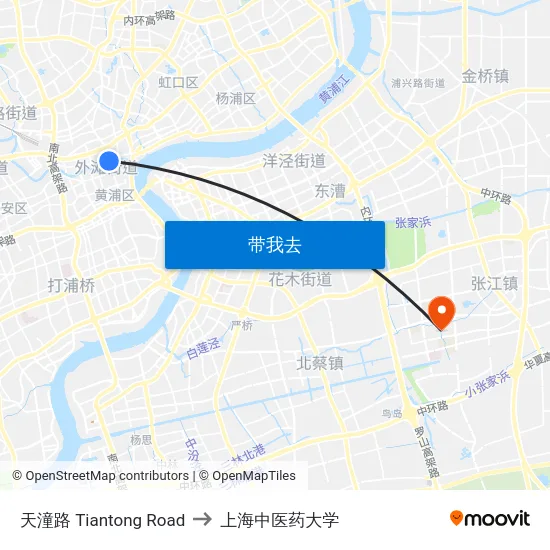 天潼路 Tiantong Road to 上海中医药大学 map