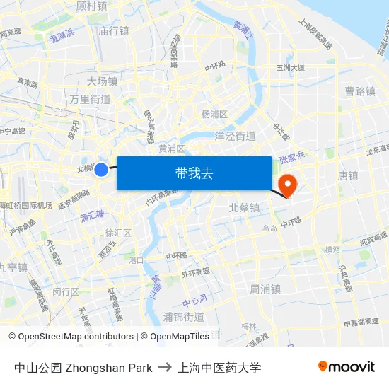 中山公园 Zhongshan Park to 上海中医药大学 map