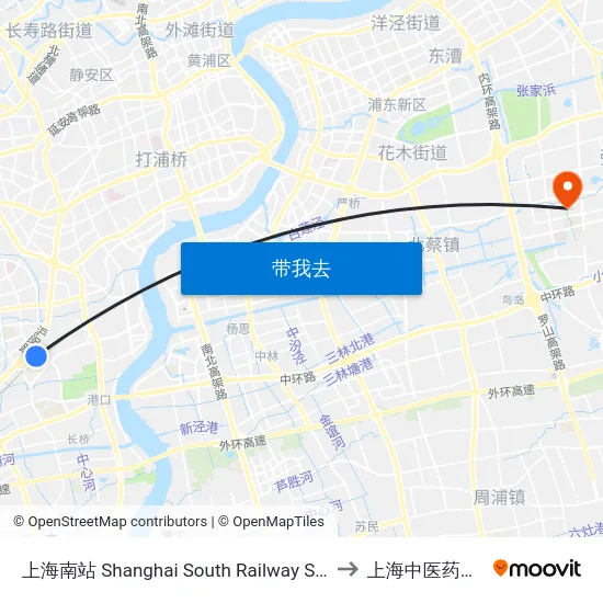 上海南站 Shanghai South Railway Station to 上海中医药大学 map