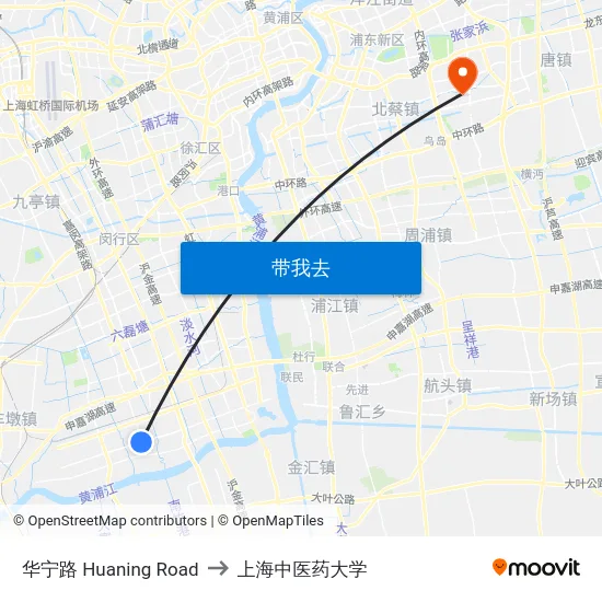 华宁路 Huaning Road to 上海中医药大学 map