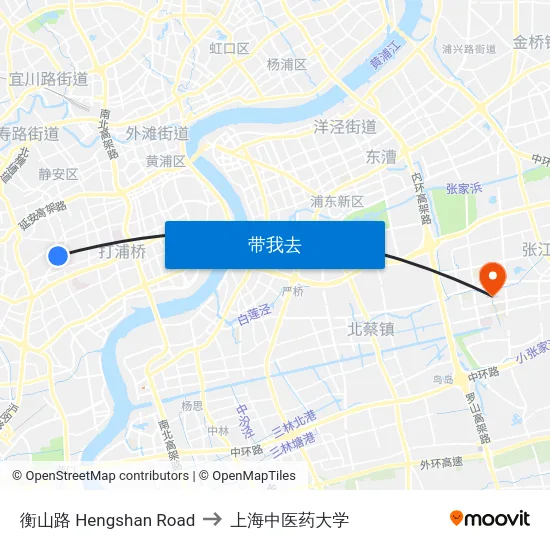 衡山路 Hengshan Road to 上海中医药大学 map