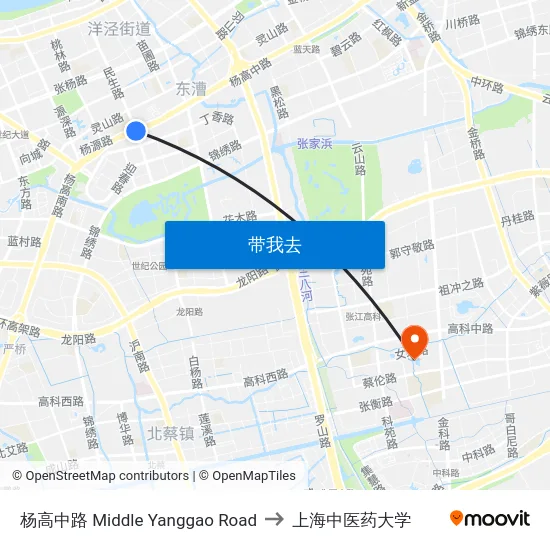 杨高中路 Middle Yanggao Road to 上海中医药大学 map