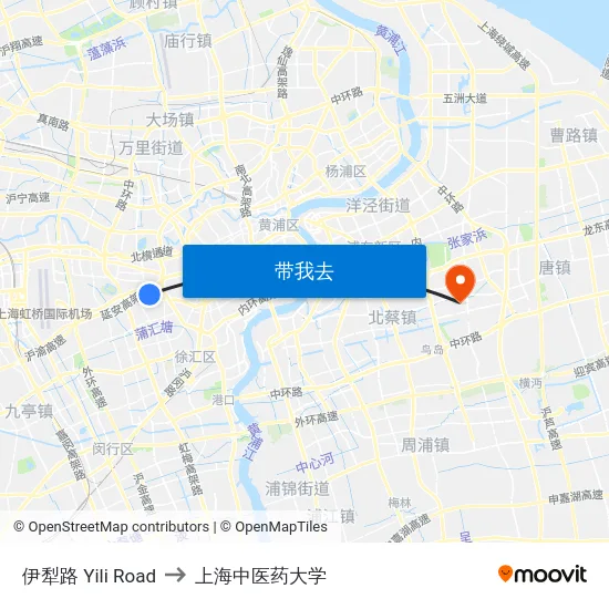 伊犁路 Yili Road to 上海中医药大学 map