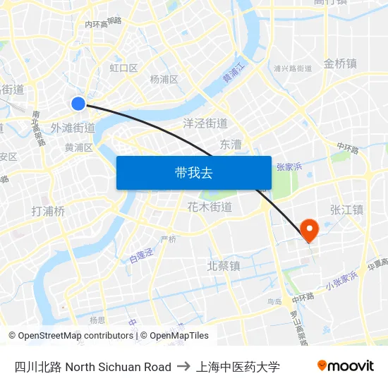 四川北路 North Sichuan Road to 上海中医药大学 map