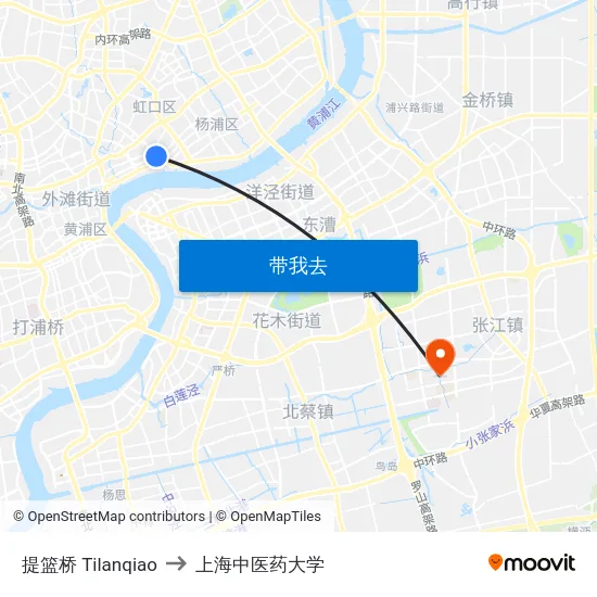 提篮桥 Tilanqiao to 上海中医药大学 map