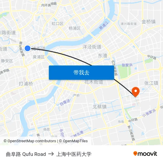 曲阜路 Qufu Road to 上海中医药大学 map