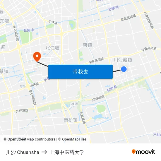 川沙 Chuansha to 上海中医药大学 map