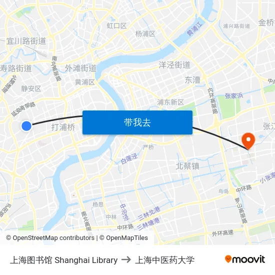 上海图书馆 Shanghai Library to 上海中医药大学 map