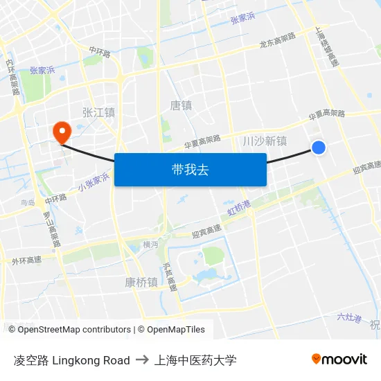 凌空路 Lingkong Road to 上海中医药大学 map