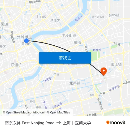 南京东路 East Nanjing Road to 上海中医药大学 map