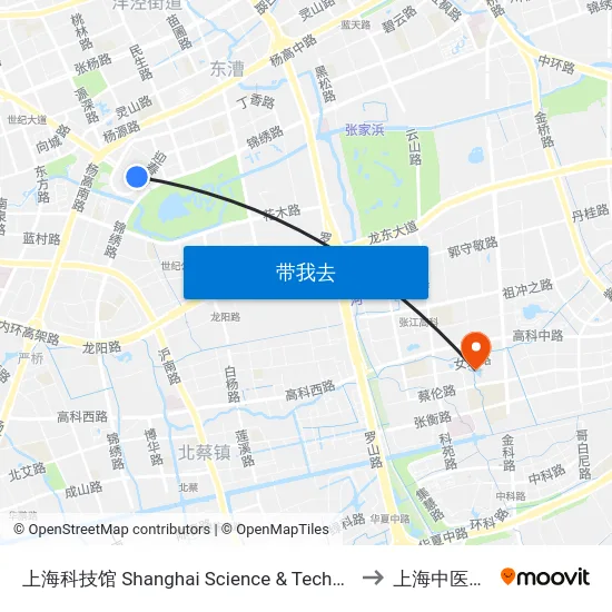 上海科技馆 Shanghai Science & Technology Museum to 上海中医药大学 map