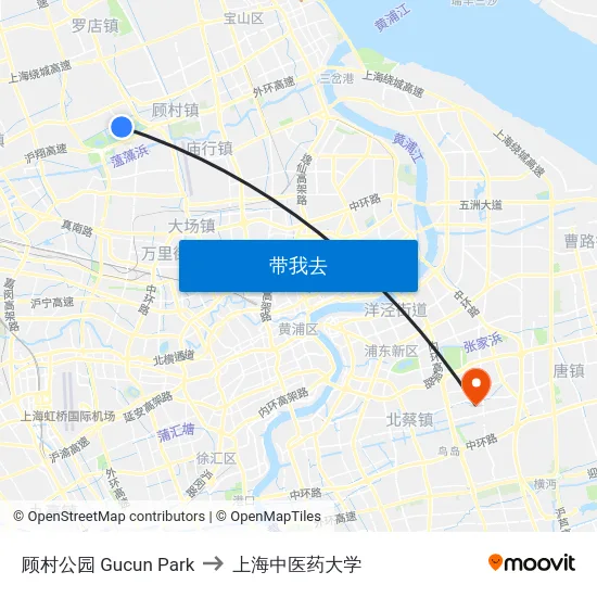 顾村公园 Gucun Park to 上海中医药大学 map