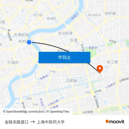金陵东路渡口 to 上海中医药大学 map
