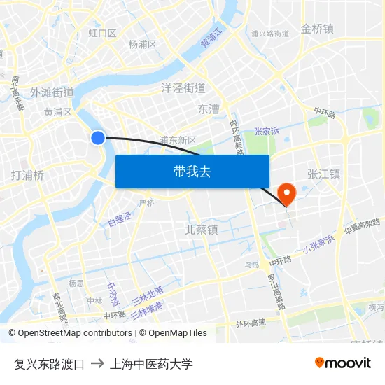 复兴东路渡口 to 上海中医药大学 map