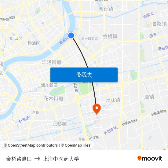 金桥路渡口 to 上海中医药大学 map