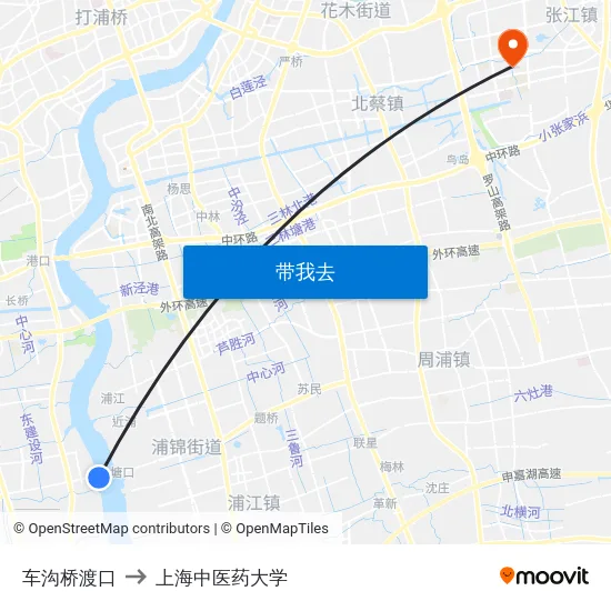 车沟桥渡口 to 上海中医药大学 map