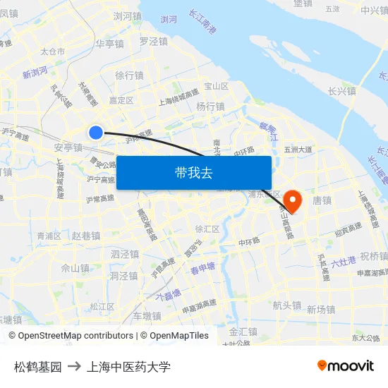 松鹤墓园 to 上海中医药大学 map