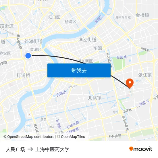 人民广场 to 上海中医药大学 map