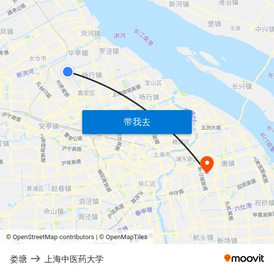 娄塘 to 上海中医药大学 map