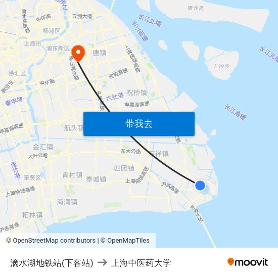 滴水湖地铁站(下客站) to 上海中医药大学 map