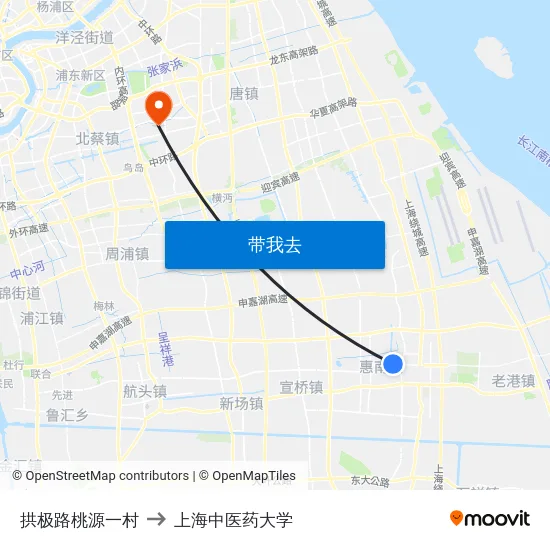 拱极路桃源一村 to 上海中医药大学 map